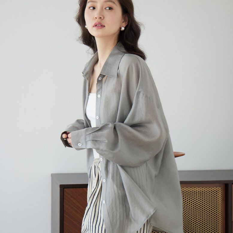 柄シャツ 上質リネン風ワイドシルエットシャツ