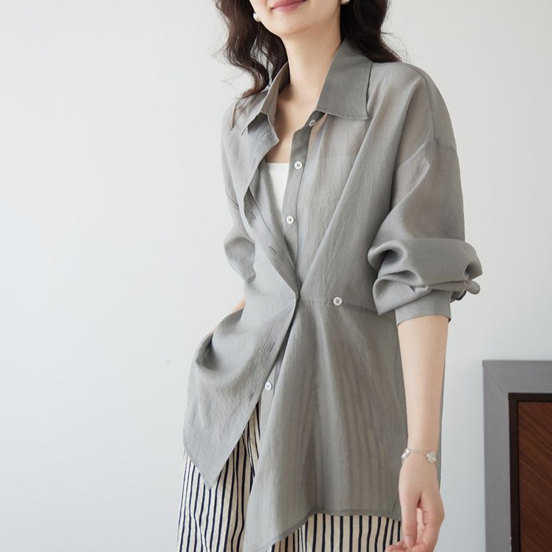 柄シャツ 上質リネン風ワイドシルエットシャツ