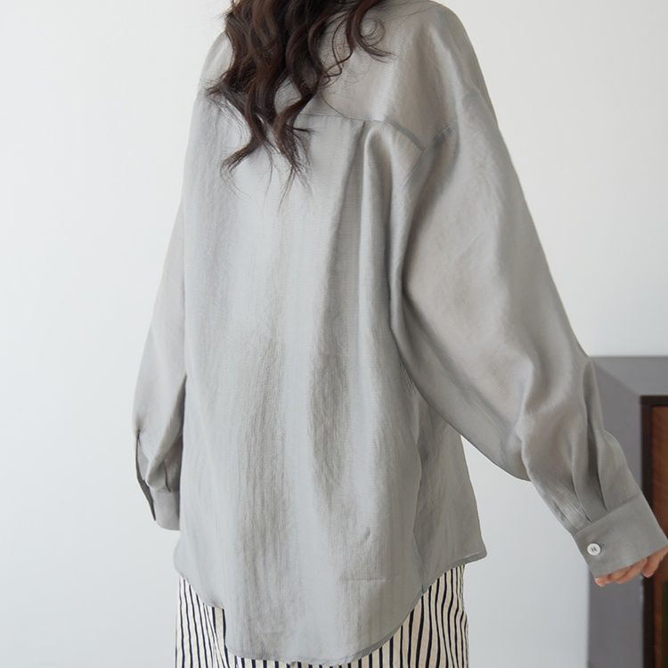 柄シャツ 上質リネン風ワイドシルエットシャツ