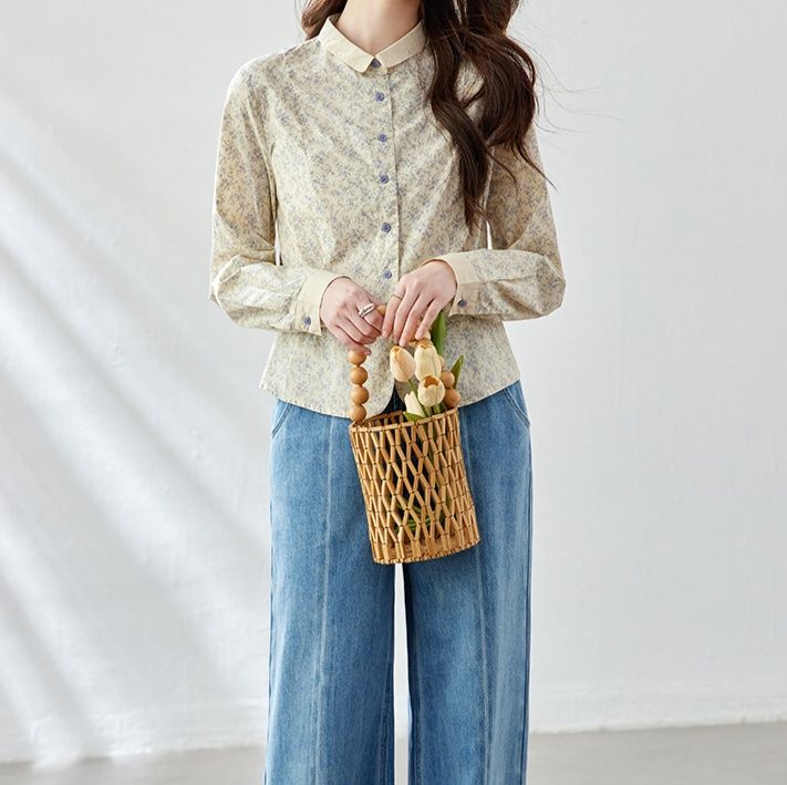 柄シャツ 優美な草花模様シャツ