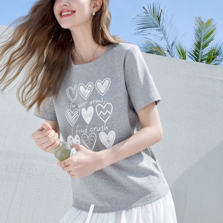 柄シャツ ハートメッセージ柄プリント半袖