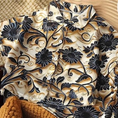 柄シャツ 優雅な花模様セットアップ