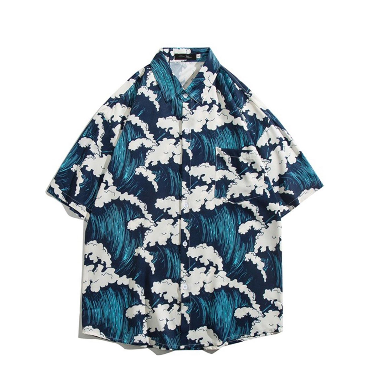 柄シャツ 荒波と白泡の芸術総柄シャツ