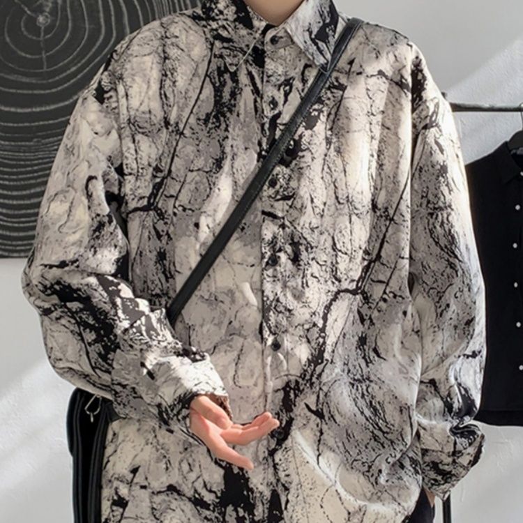 柄シャツ 大理石模様の芸術的総柄シャツ