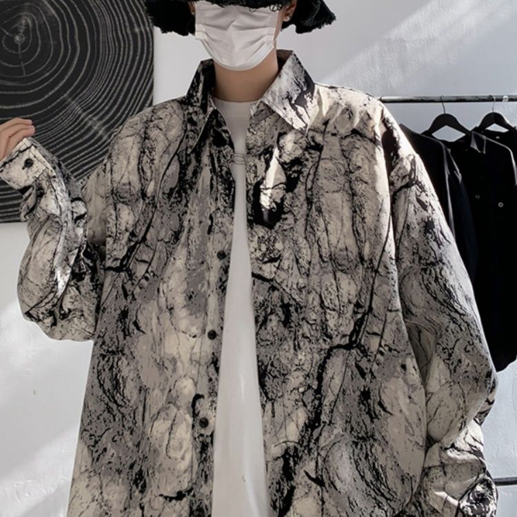 柄シャツ 大理石模様の芸術的総柄シャツ