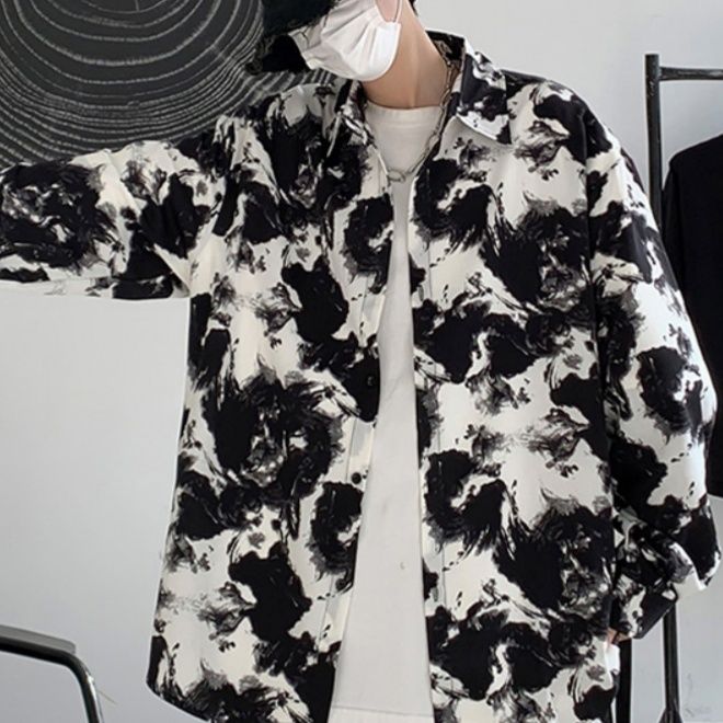 柄シャツ 大理石模様の芸術的総柄シャツ