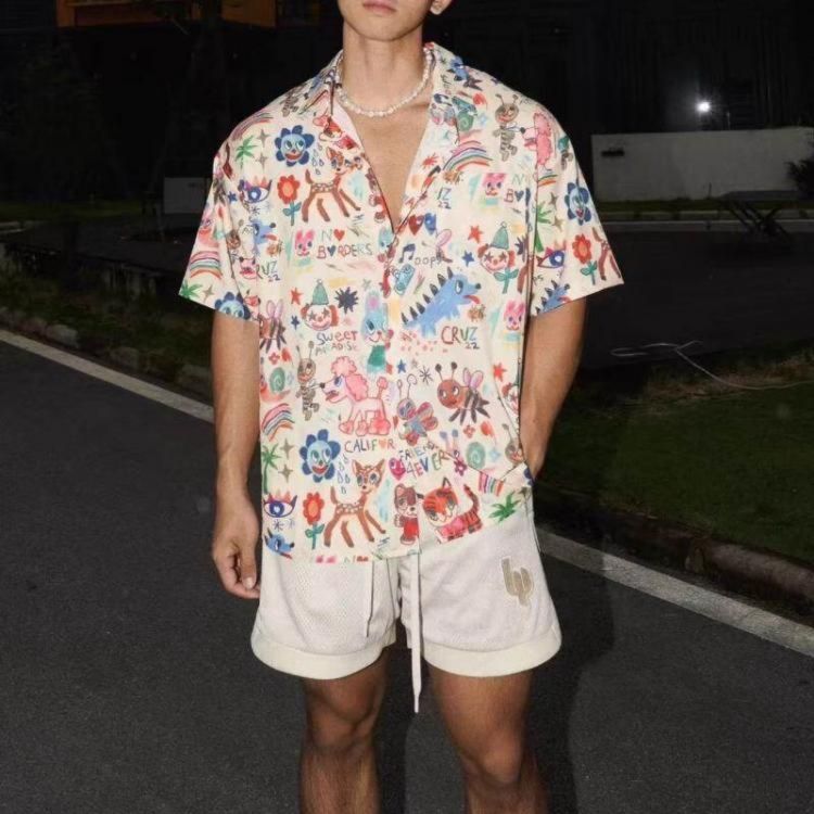 柄シャツ らくがき風アート 総柄開襟シャツ