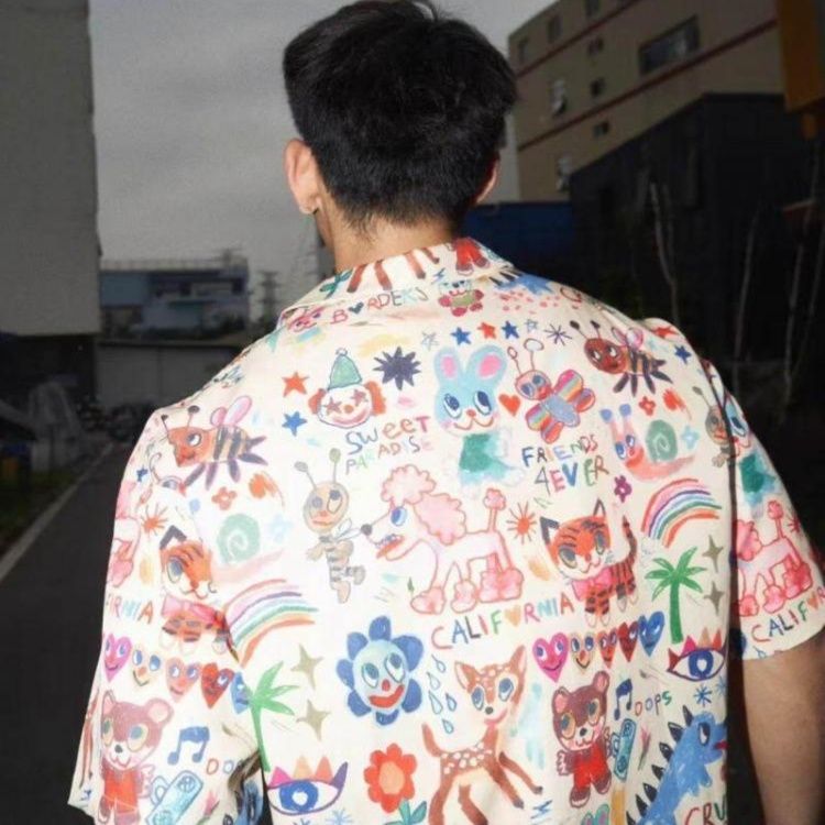 柄シャツ らくがき風アート 総柄開襟シャツ