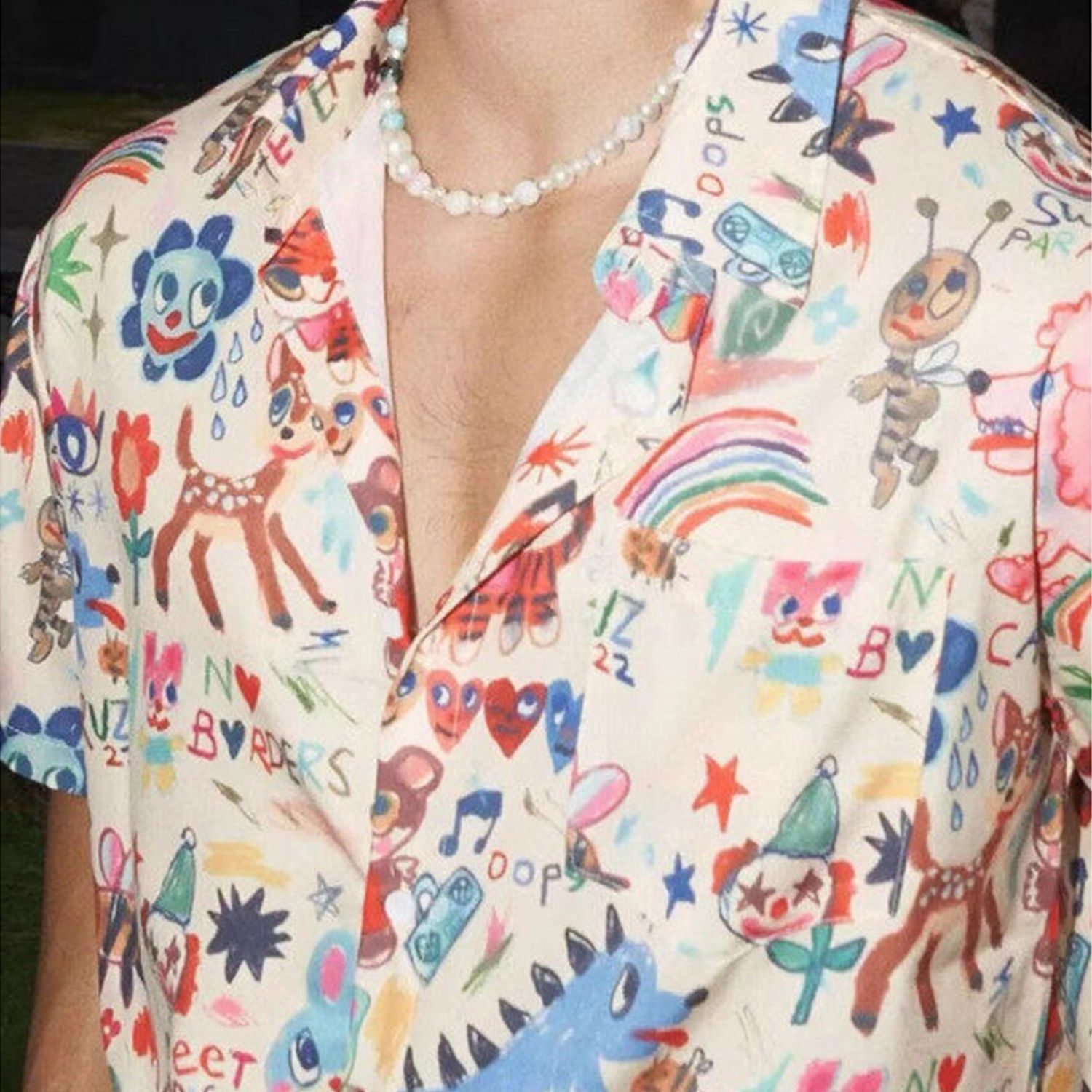 柄シャツ らくがき風アート 総柄開襟シャツ