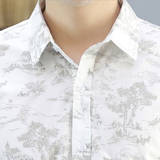 柄シャツ 山水画風景柄半袖シャツ