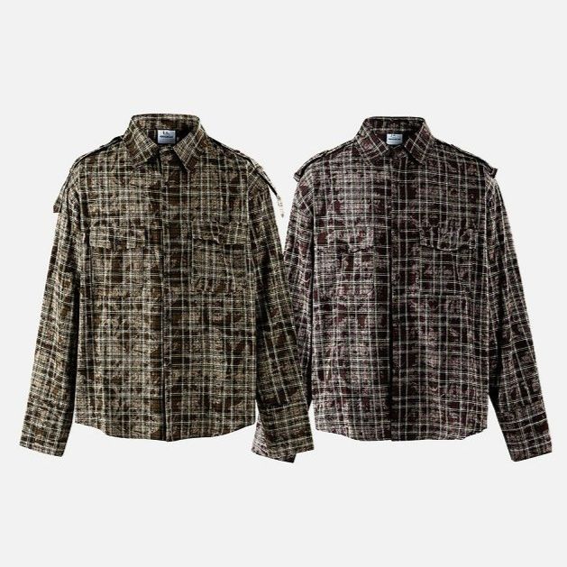 チェック柄長袖シャツ男女兼用ストリート系秋冬新作全2色