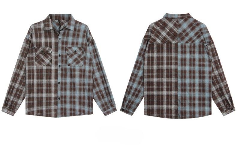 男女兼用チェック柄シャツ春秋カジュアル新作