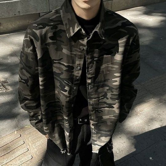 迷彩総柄シャツ 長袖 男女兼用 春秋向け