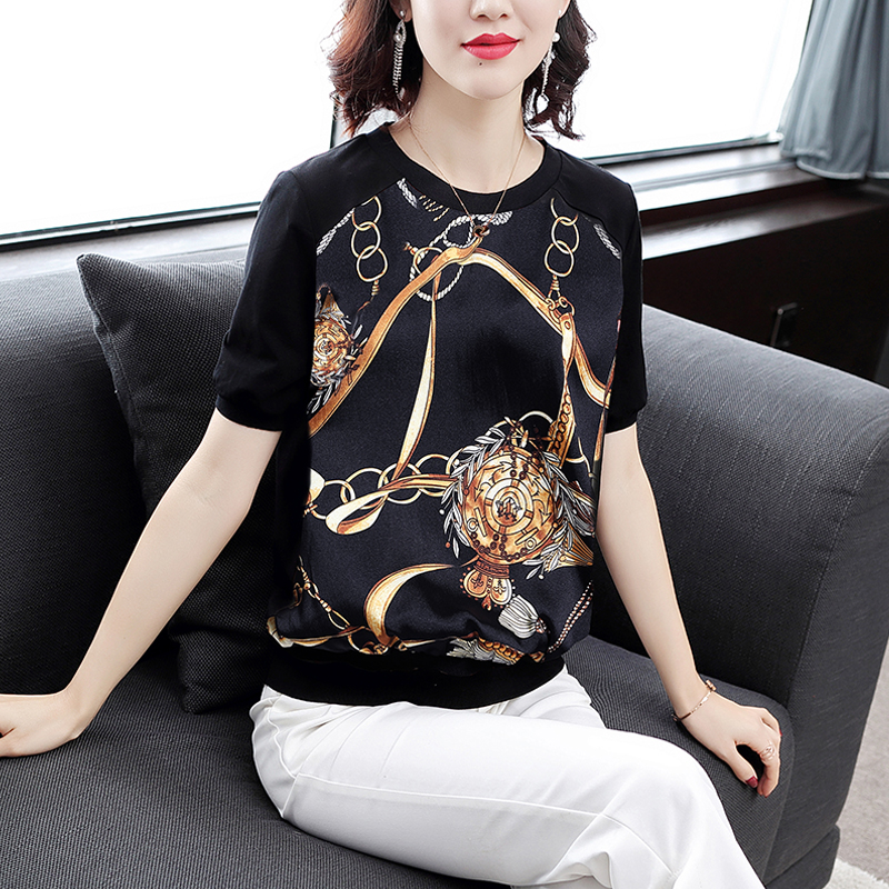 柄シャツ 華やか金具模様プリントブラウス