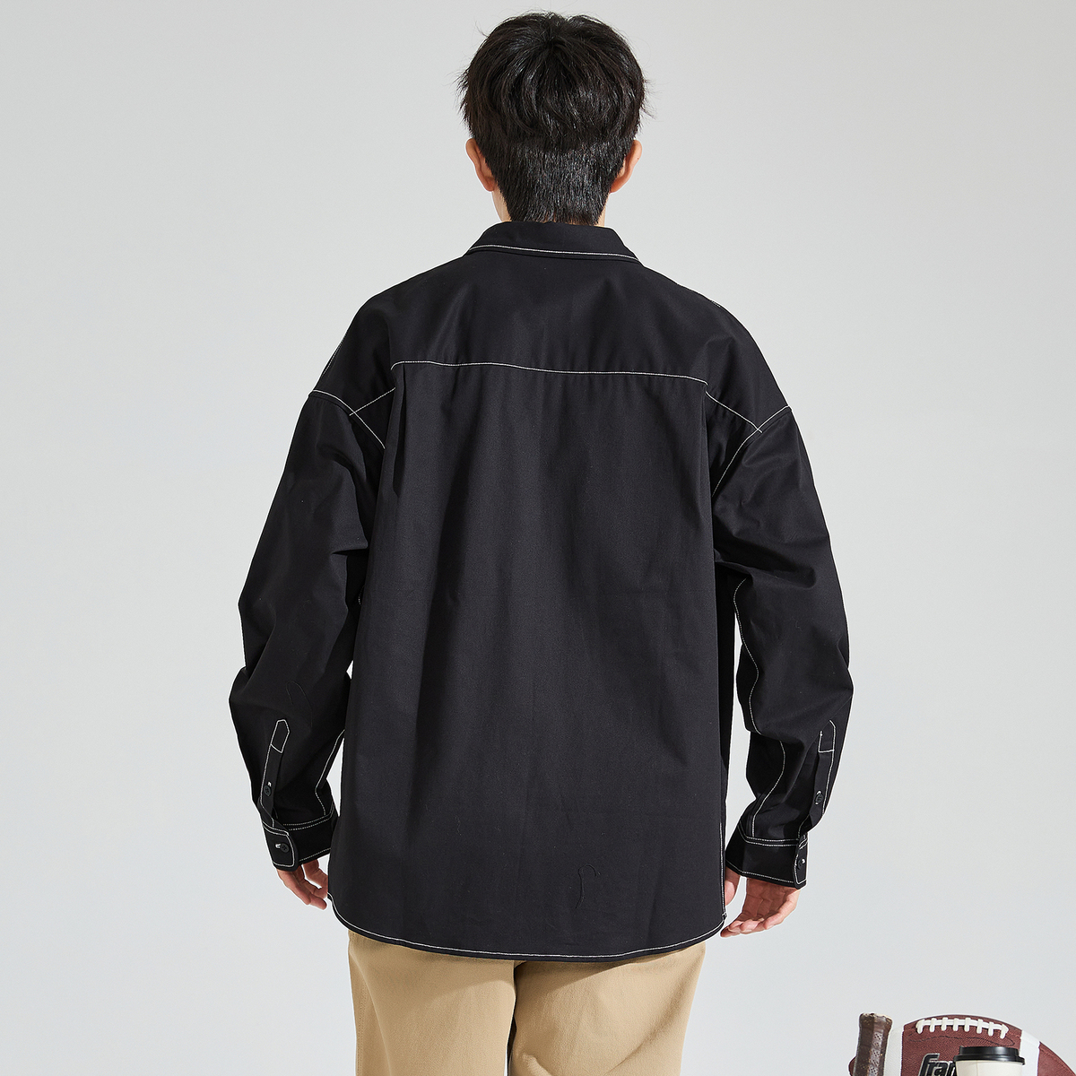 柄シャツ ステッチ際立つワークシャツ