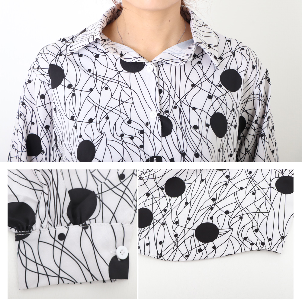 レディース 総柄シャツ モダン幾何学プリントブラウス