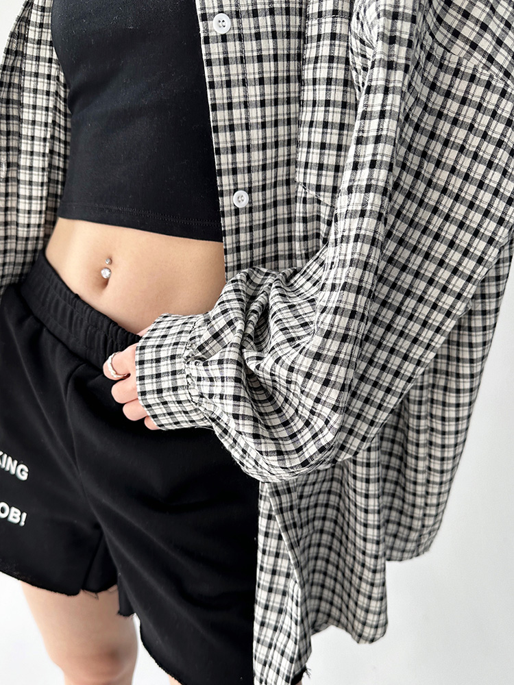 柄シャツ ゆったりシルエット格子柄シャツ