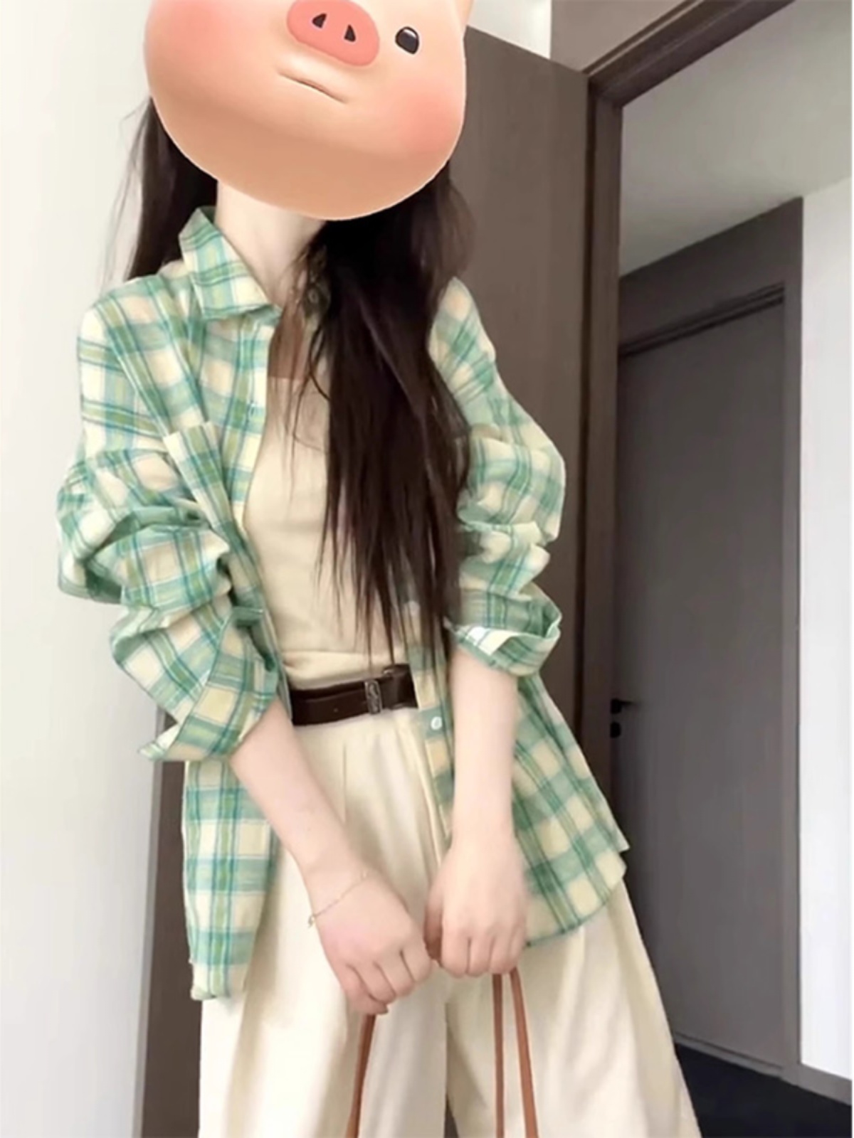 柄シャツ 柄シャツ 爽やか格子模様オーバーサイズシャツ