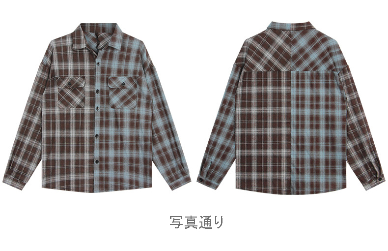 男女兼用チェック柄シャツ春秋カジュアル新作