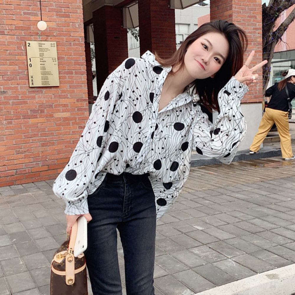 レディース 総柄シャツ モダン幾何学プリントブラウス
