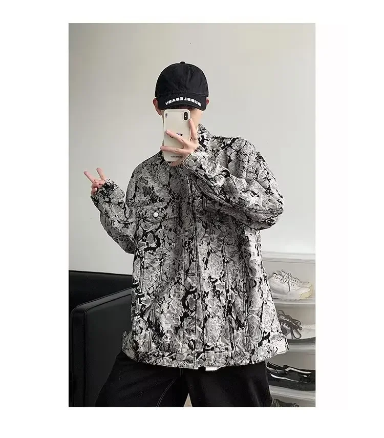 柄シャツ 抽象ペイント柄オーバーサイズジャケットシャツ