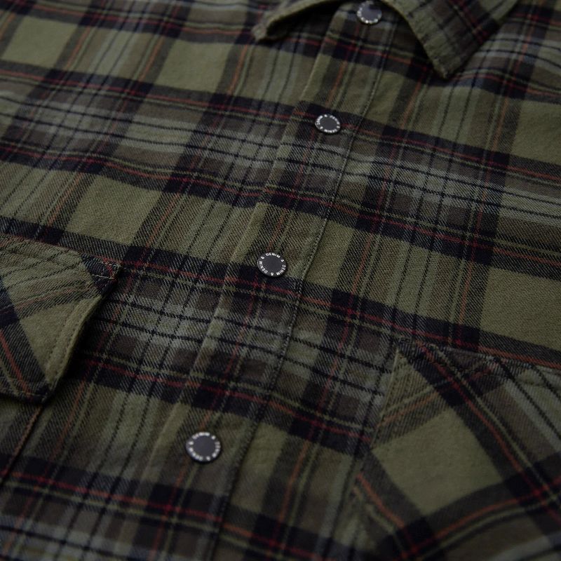 男女兼用チェック柄シャツ カーキ系秋冬カジュアル