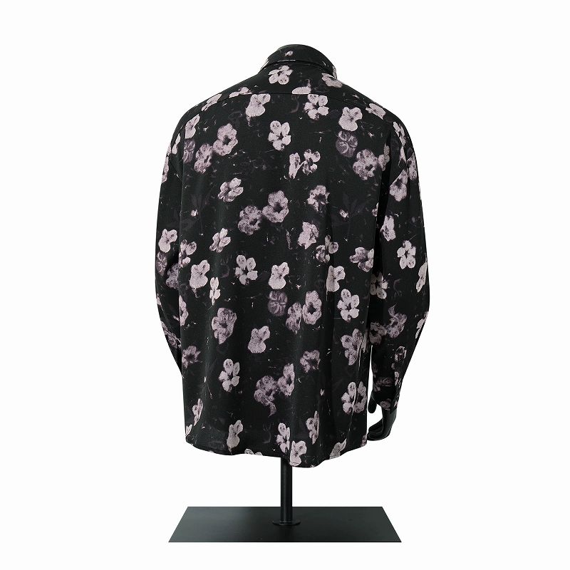 柄シャツ 黒地花柄長袖シャツ男女兼用春秋新作