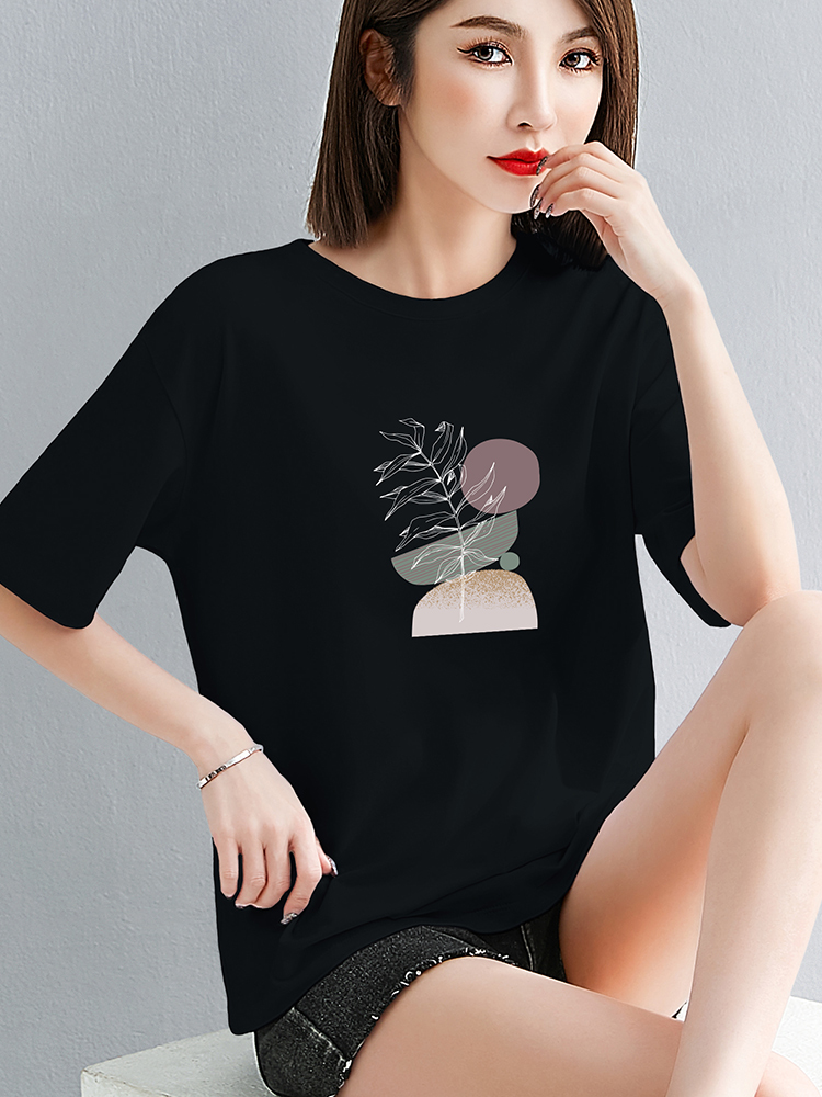 柄シャツ ボタニカルアート 幾何学模様