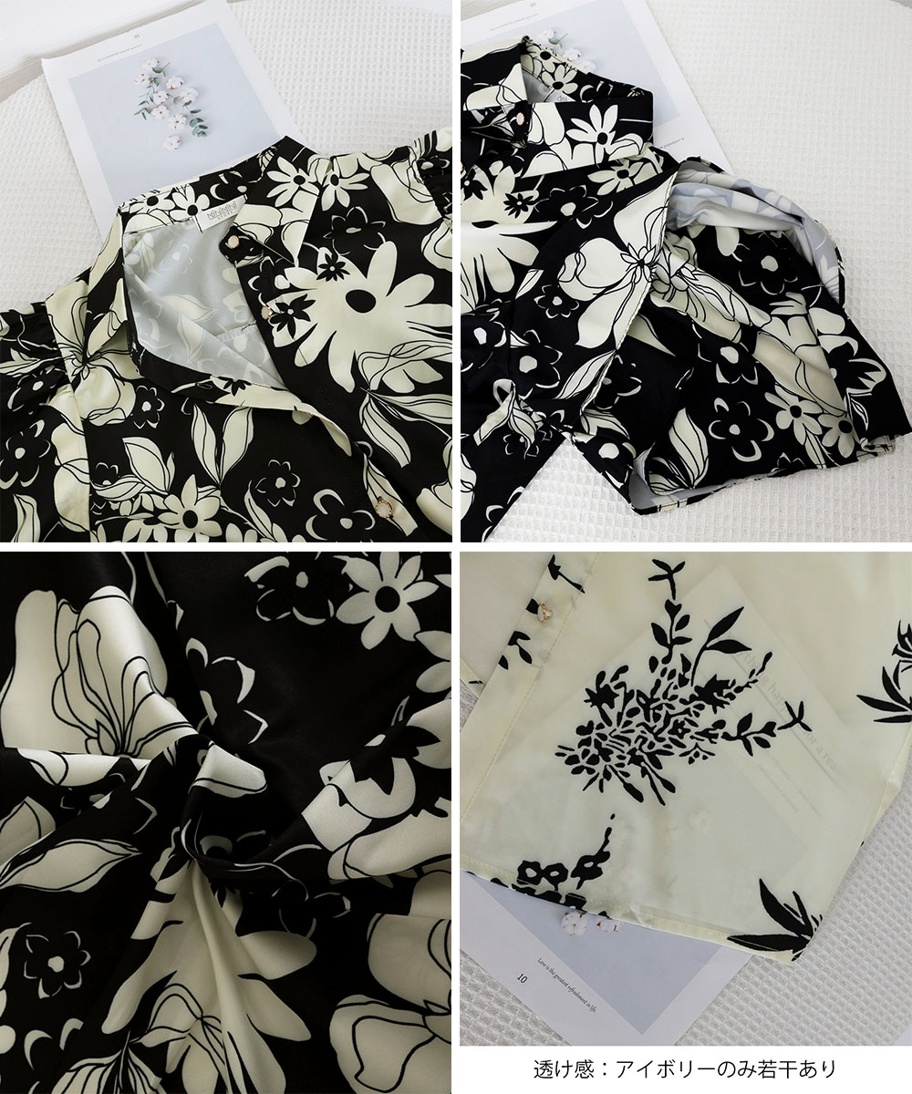 華やか花柄シャツ 二重フレア袖ブラウス