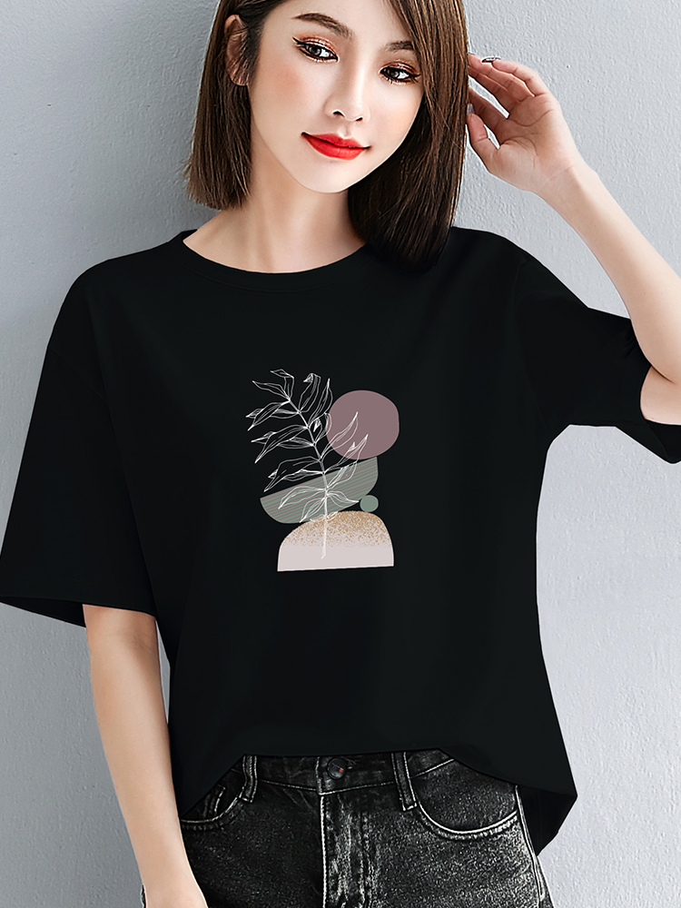 柄シャツ ボタニカルアート 幾何学模様