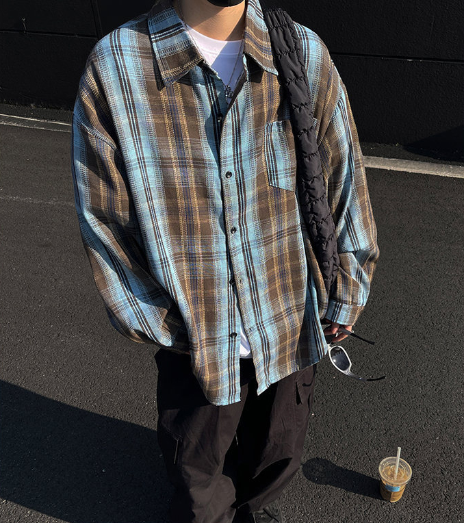 男女兼用チェック柄シャツ春夏新作ゆったりサイズ