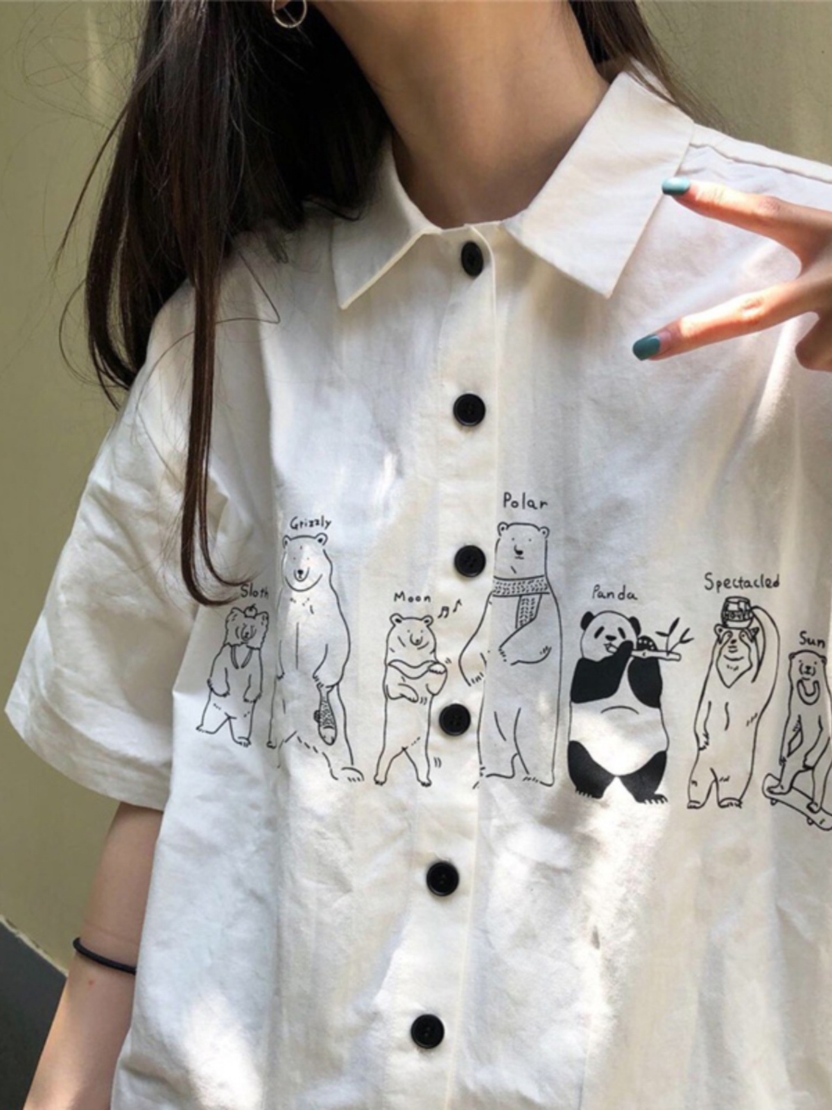柄シャツ くまパレード イラスト柄シャツ