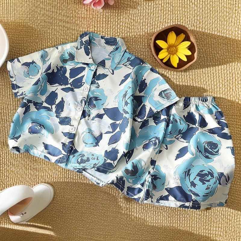 柄シャツ 優雅な花模様セットアップ