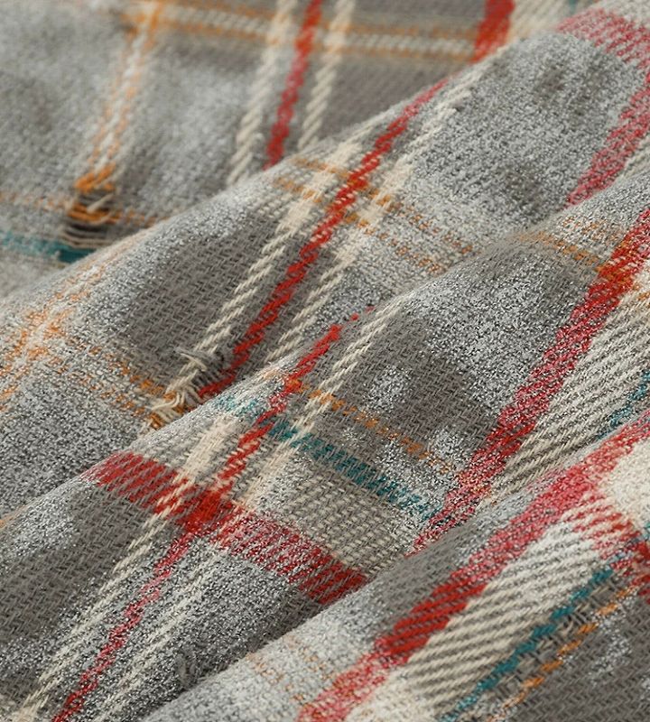 柄シャツ ダメージ加工チェック柄長袖シャツ男女兼用