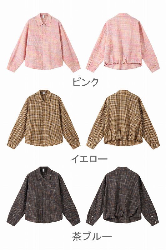 男女兼用シアサッカーチェック柄シャツ春夏新作