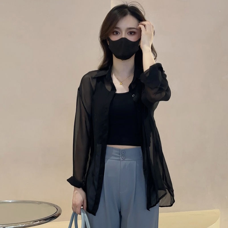 柄シャツ 透け感シアーシャツ