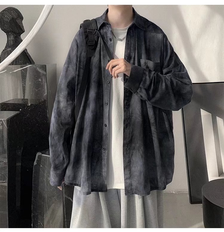 柄シャツ ムラ染め風ビッグシルエット長袖シャツ