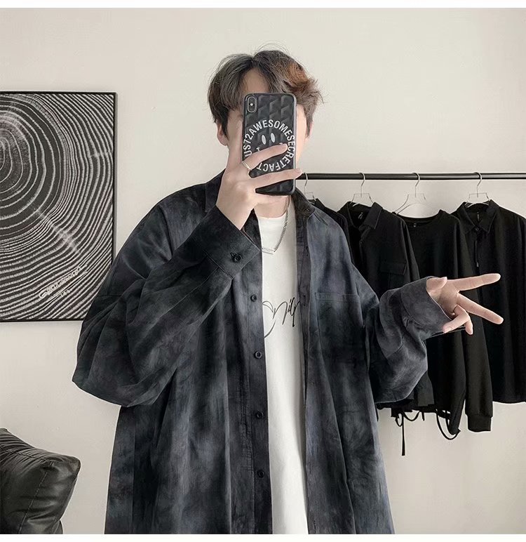 柄シャツ ムラ染め風ビッグシルエット長袖シャツ