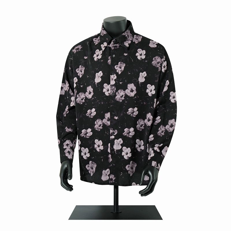 柄シャツ 黒地花柄長袖シャツ男女兼用春秋新作