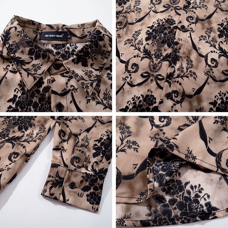 柄シャツ ダマスク柄長袖シャツ 男女兼用 エレガント総柄