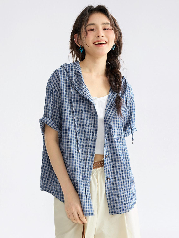 柄シャツ 柄シャツ 涼やか格子模様半袖シャツ