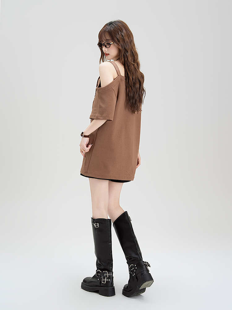 柄シャツ アシンメトリーワンショルダーヒョウ柄シャツ
