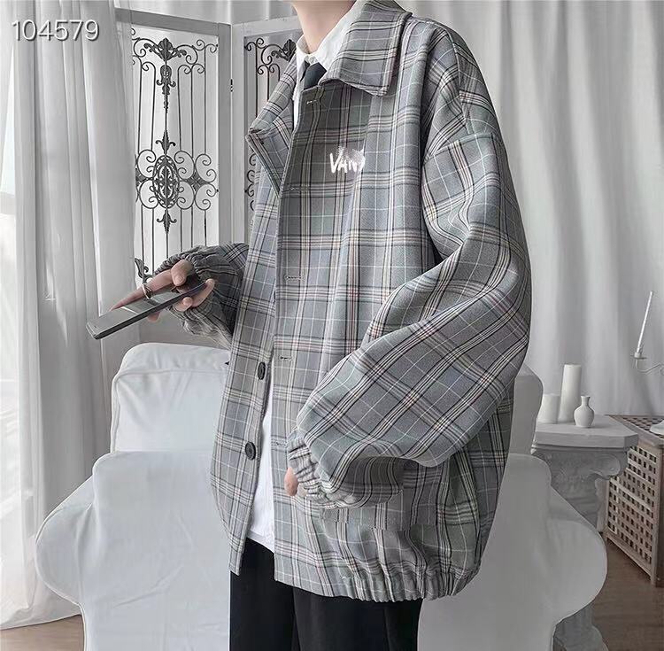 柄シャツ ゆったりシルエット特大格子柄長袖シャツジャケット