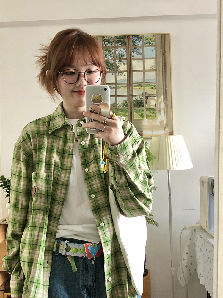 柄シャツ 柄シャツ 自然の息吹 格子模様シャツ