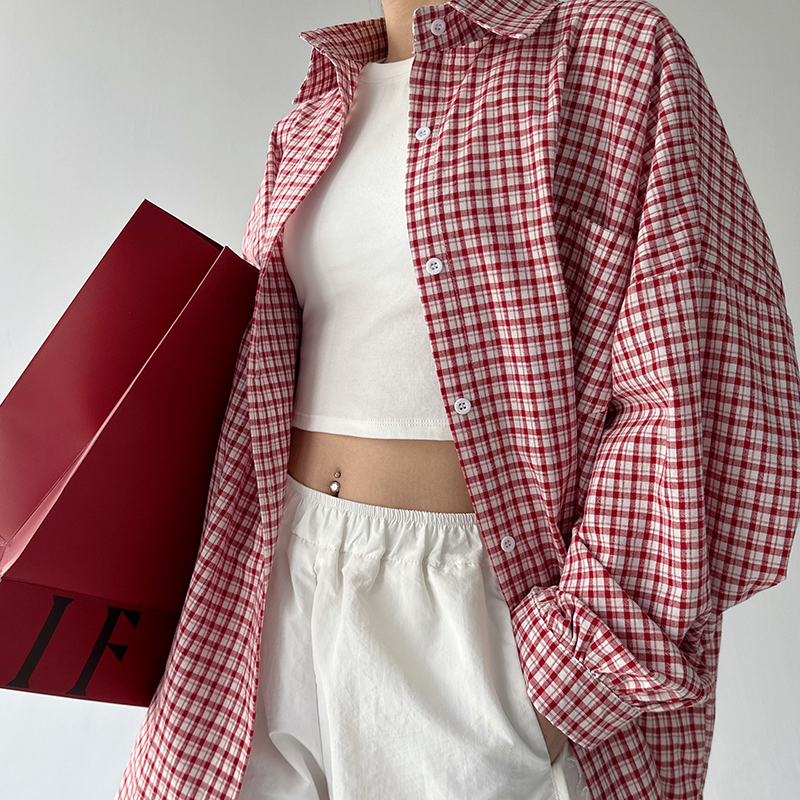 柄シャツ ゆったりシルエット格子柄シャツ