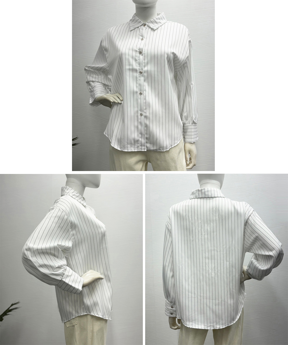 洗練された白柄シャツ 長袖ブラウス