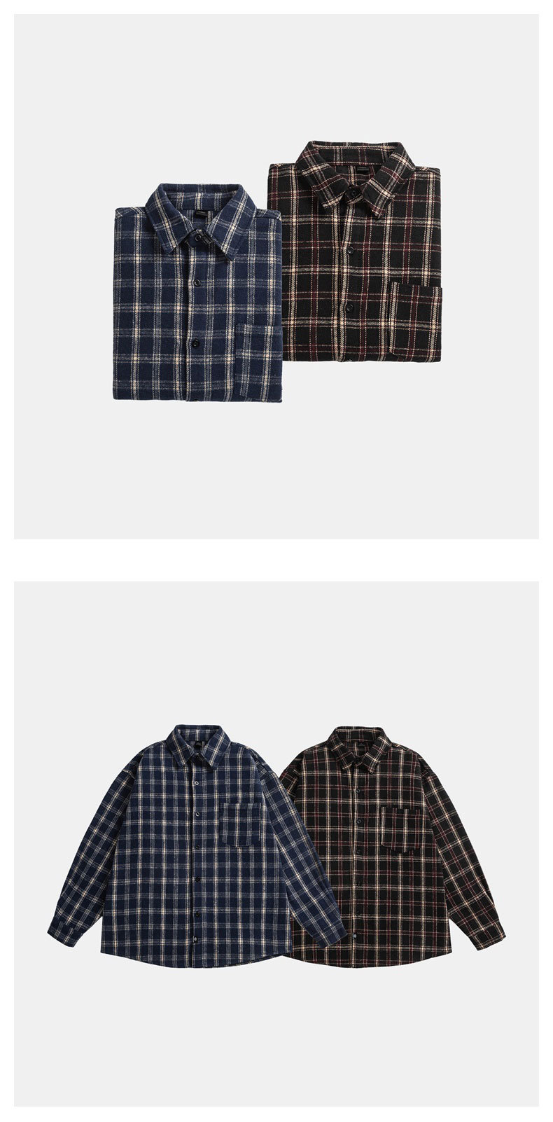 柄シャツ チェック柄長袖シャツ男女兼用カジュアル春秋冬新作全2色