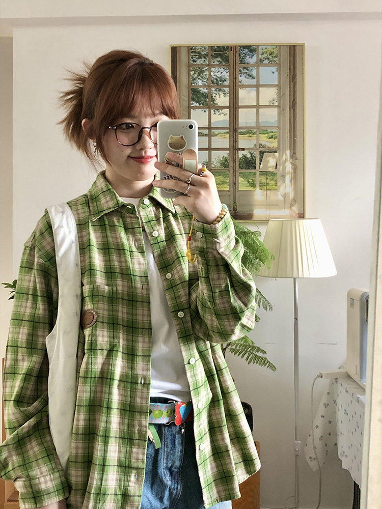 柄シャツ 柄シャツ 自然の息吹 格子模様シャツ