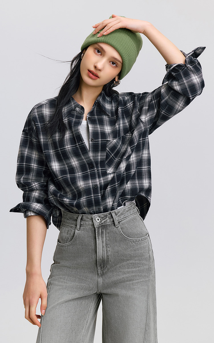 柄シャツ ゆったりシルエットチェック柄シャツ