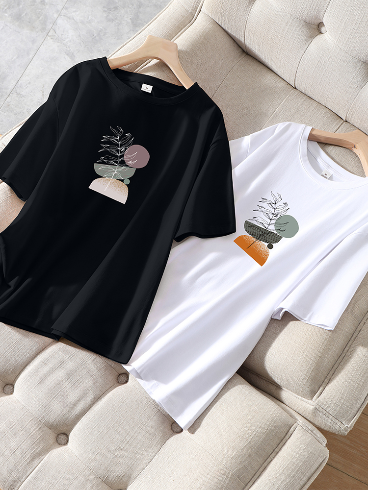柄シャツ ボタニカルアート 幾何学模様